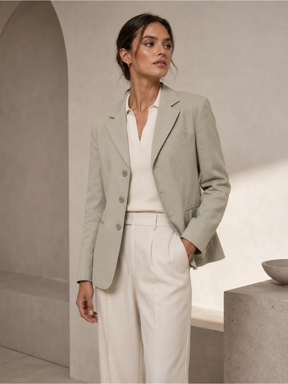 Lauren Ralph Lauren Sage Green Silk & Linen Blazer